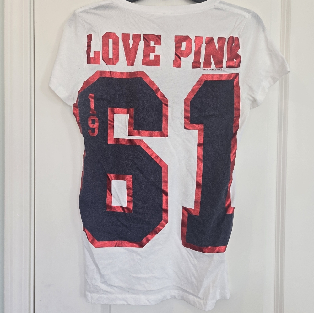 Victorias Secret PINK Twins Womens White and Red T-Shirt Size Medium - Picture 5 of 5